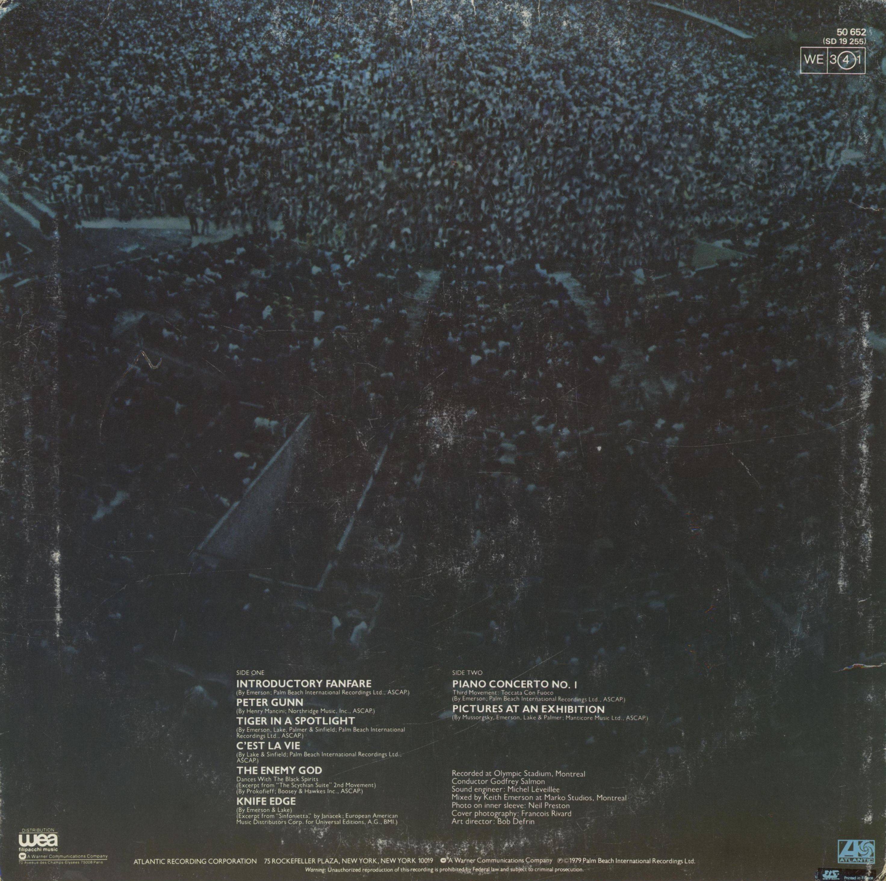 Emerson, Lake and Palmer In Concert : LP Back